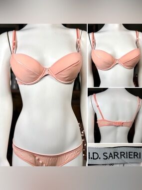 I.D. Sarrieri Pink Coral Silk Pushup Underwire Bra w/ Button Details 32A 32B 36A